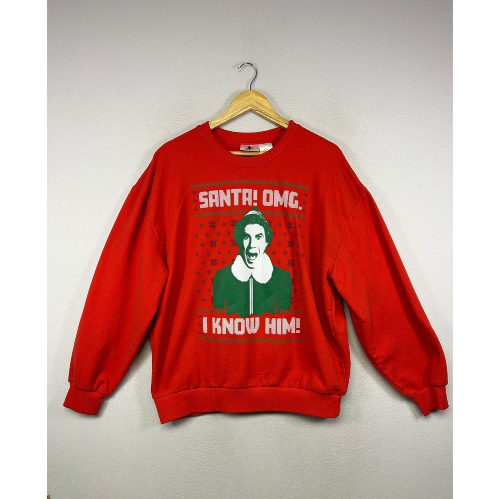Holiday Movie Elf Unisex XL Red Santa I Know Him Graphic Crewneck Sweatshirt